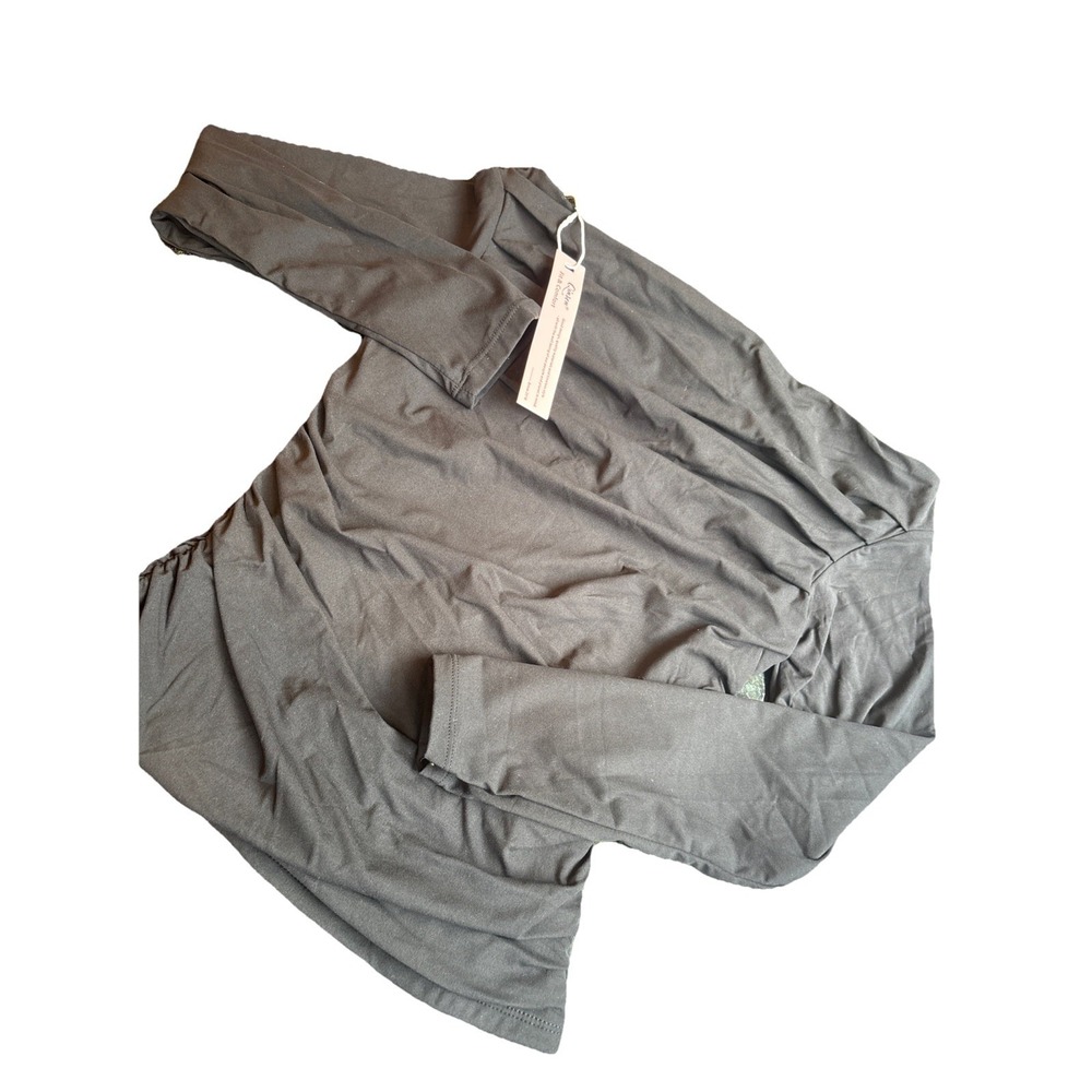 QINSEN Womens Long Sleeved‎ Roushed Boat Neck T Shirt Double Lined Small